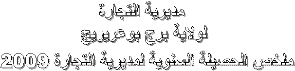   مديرية التجارة 
لولاية برج بوعريريج
ملخص الحصيلة السنوية لمديرية التجارة 2009 

